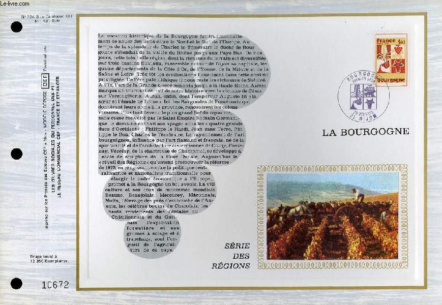 FEUILLET ARTISTIQUE PHILATELIQUE SUR SOIE - CEF - SERIE DES REGIONS - LA BOURGOGNE - N 324S - N143 SOIE