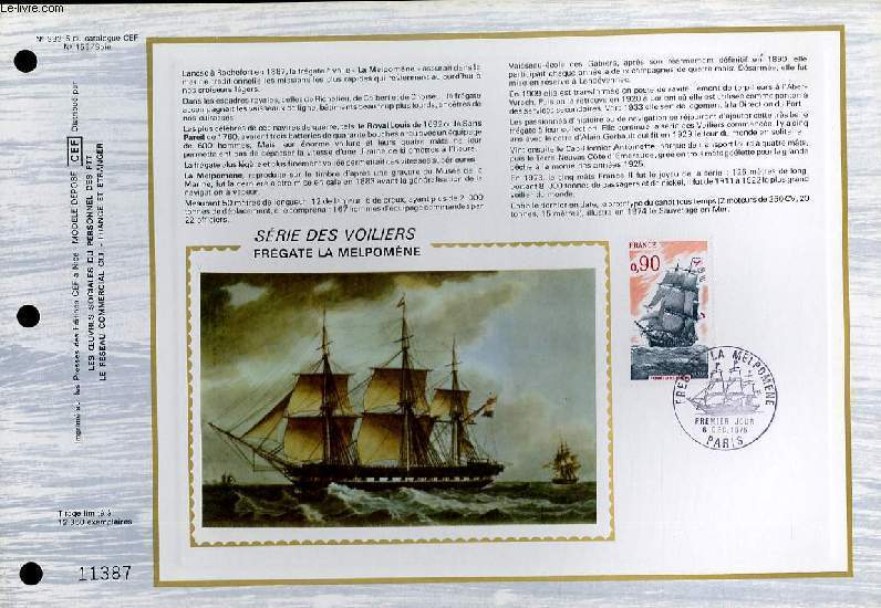 FEUILLET ARTISTIQUE PHILATELIQUE SUR SOIE - CEF - SERIE DES VOILIERS - FREGATE LA MELPOMENE - N 333S - N153 SOIE