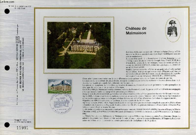 FEUILLET ARTISTIQUE PHILATELIQUE SUR SOIE - CEF - CHATEAU DE MALMAISON - N 342S - N162 SOIE