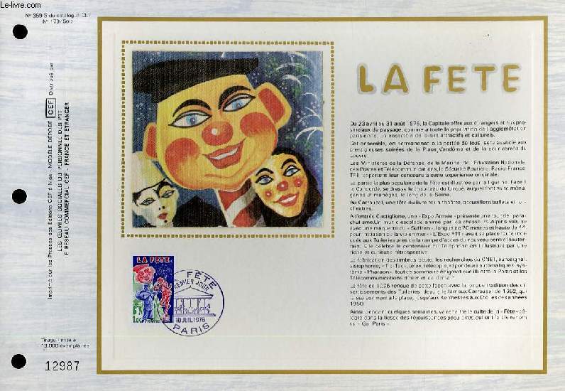 FEUILLET ARTISTIQUE PHILATELIQUE SUR SOIE - CEF - LA FETE - N 359S - N179 SOIE