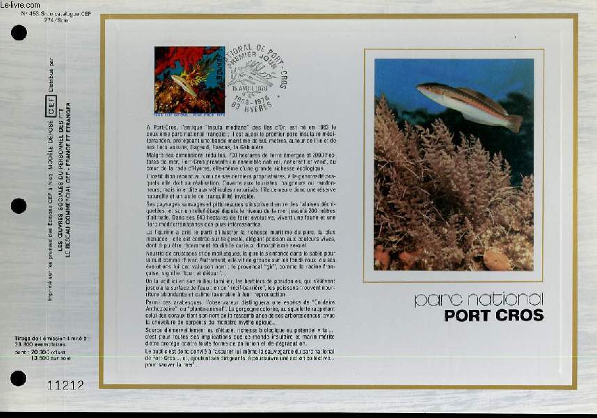 FEUILLET ARTISTIQUE PHILATELIQUE SUR SOIE - CEF - PARC NATIONAL PORT CROS - N 453S - N274 SOIE