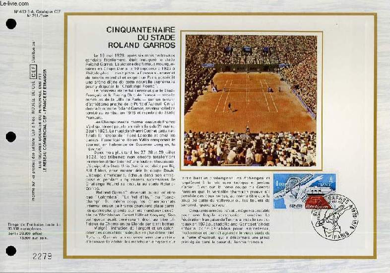 FEUILLET ARTISTIQUE PHILATELIQUE SUR SOIE - CEF - CINQUENTENAIRE DU STADE ROLAND GARROS - N 460S - N281 SOIE