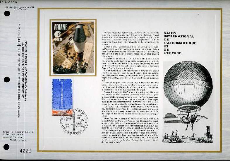 FEUILLET ARTISTIQUE PHILATELIQUE SUR SOIE - CEF - SALON INTERNATIONAL DE L'AERONAUTIQUE ET DE L'ESPACE - N 504S - N325 SOIE