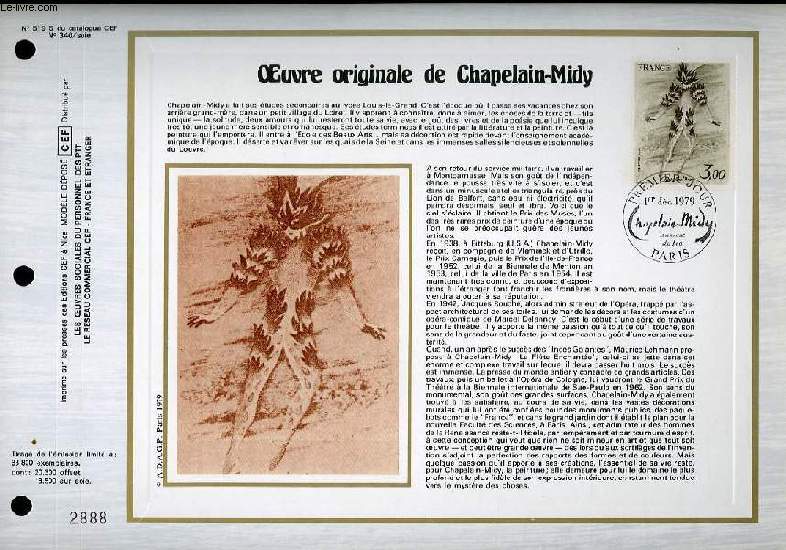 FEUILLET ARTISTIQUE PHILATELIQUE SUR SOIE - CEF - OEUVRE ORIGINALE DE CHAPELAIN-MIDY - N 519S - N340 SOIE