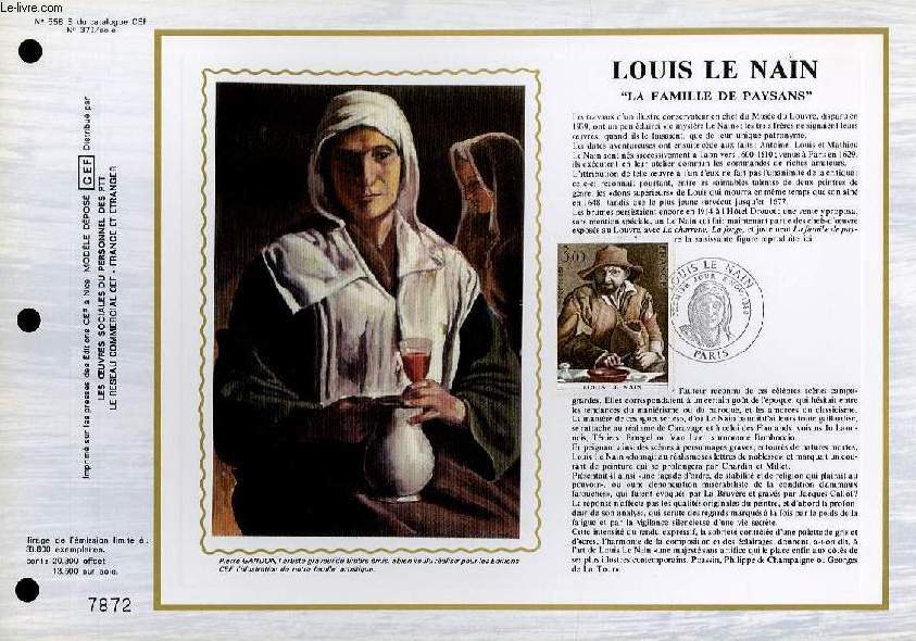 FEUILLET ARTISTIQUE PHILATELIQUE SUR SOIE - CEF - LOUIS LE NAIN - LA FAMILLE DE PAYSANS -N 558S - N379 SOIE