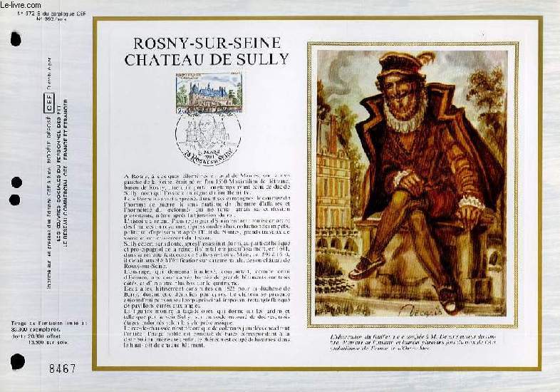 FEUILLET ARTISTIQUE PHILATELIQUE SUR SOIE - CEF - ROSNY SUR SEINE CHATEAU DE SULLY - N 572S - N393 SOIE