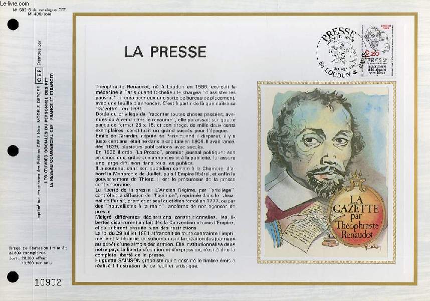 FEUILLET ARTISTIQUE PHILATELIQUE SUR SOIE - CEF - LA PRESSE - N 585S - N406 SOIE