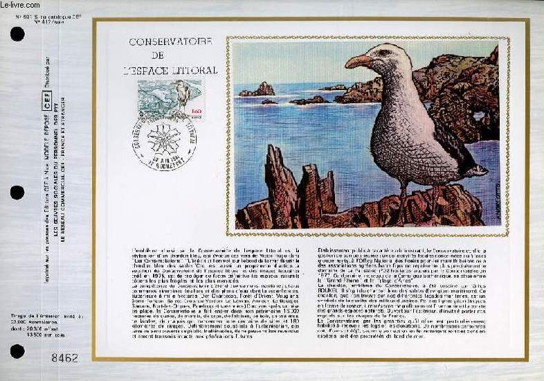 FEUILLET ARTISTIQUE PHILATELIQUE SUR SOIE - CEF - CONSERVATOIRE DE L'ESPACE LITTORAL - N 591S - N412 SOIE