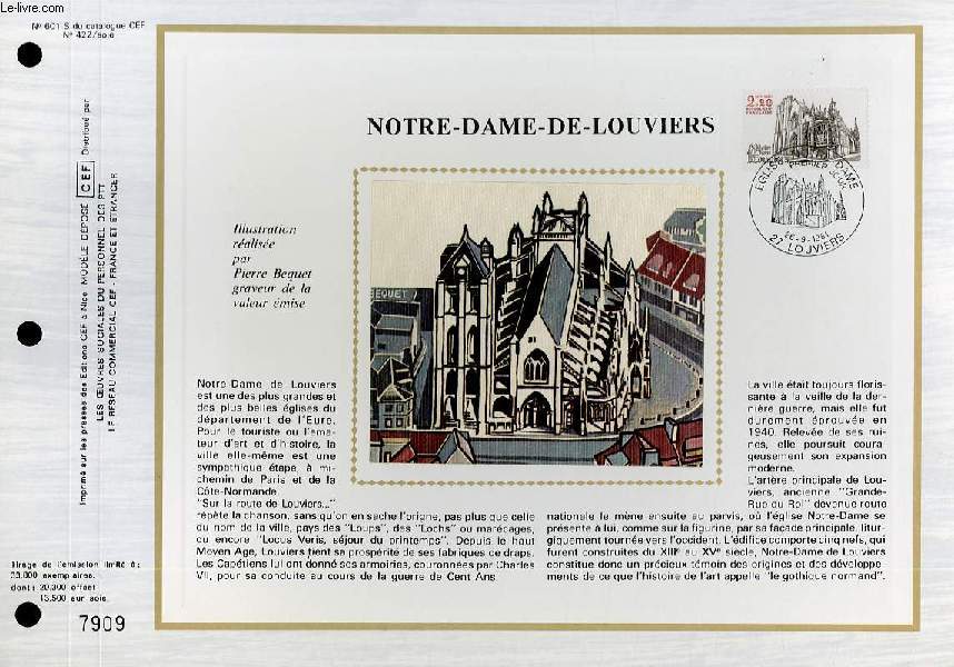 FEUILLET ARTISTIQUE PHILATELIQUE SUR SOIE - CEF - NOTRE DAME DE LOUVRIERS - N 601S - N422 SOIE
