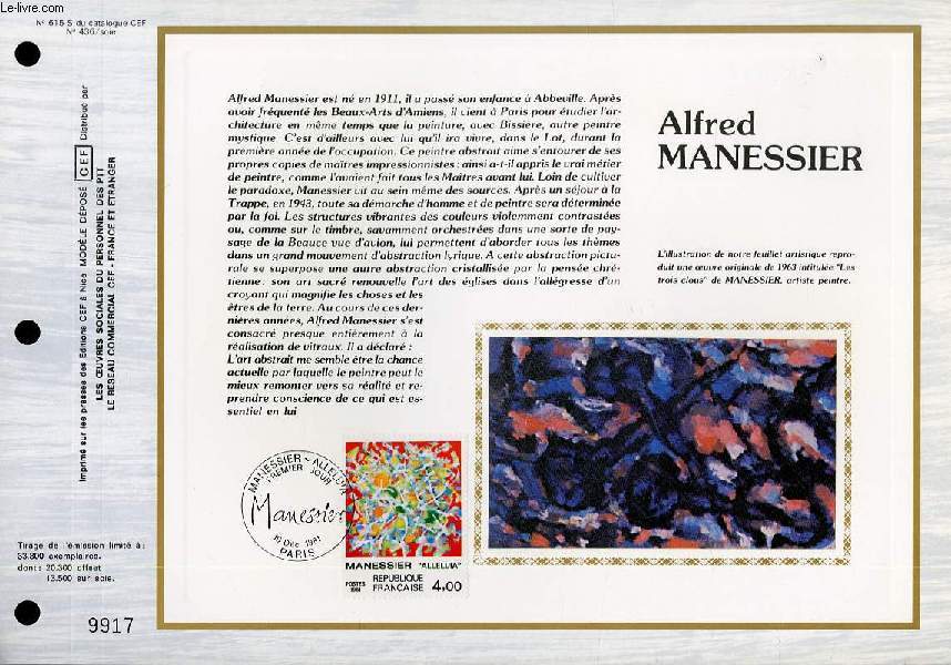 FEUILLET ARTISTIQUE PHILATELIQUE SUR SOIE - CEF - ALFRED MANESSIER - N 615S - N436 SOIE