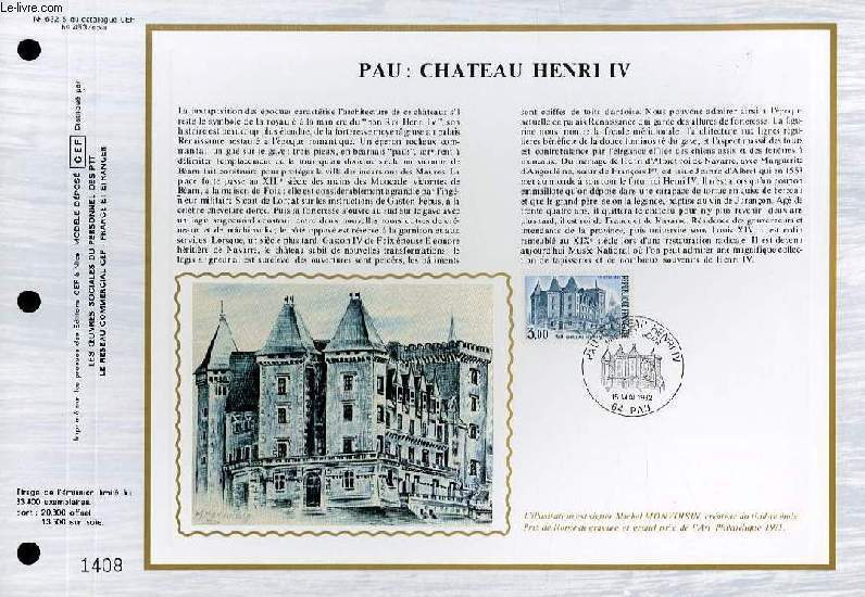 FEUILLET ARTISTIQUE PHILATELIQUE SUR SOIE - CEF - PAU : CHATEAU HENRI IV - N 632S - N453 SOIE