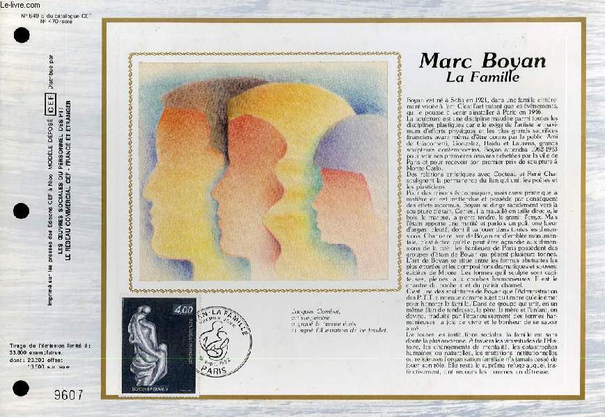 FEUILLET ARTISTIQUE PHILATELIQUE SUR SOIE - CEF - MARC BOYAN - LA FAMILLE - N 649S - N470 SOIE
