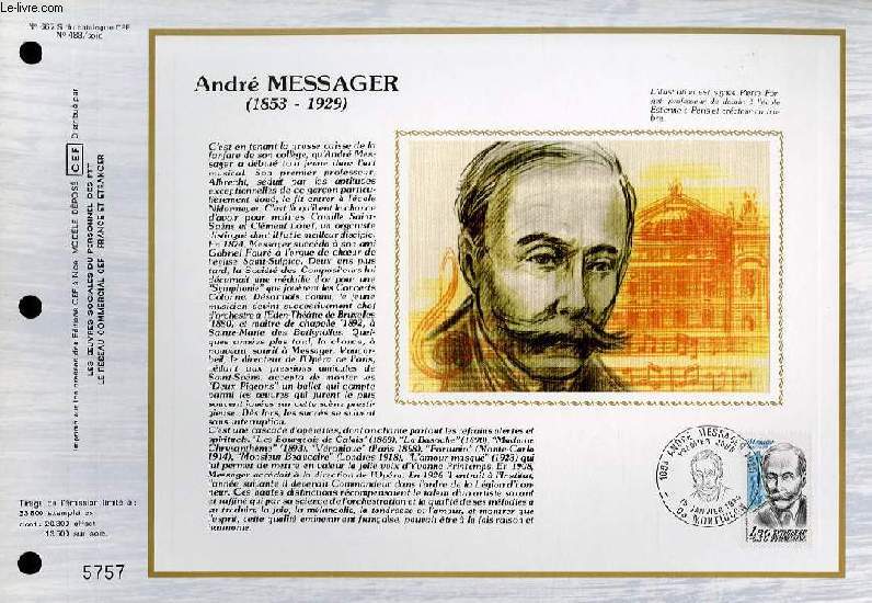 FEUILLET ARTISTIQUE PHILATELIQUE SUR SOIE - CEF - ANDRE MESSAGER 1853 - 1929 - N 667S - N488 SOIE