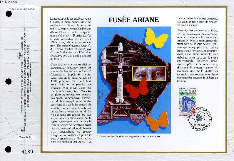 FEUILLET ARTISTIQUE PHILATELIQUE - CEF - N1215 BIS - FUSEE ARIANE