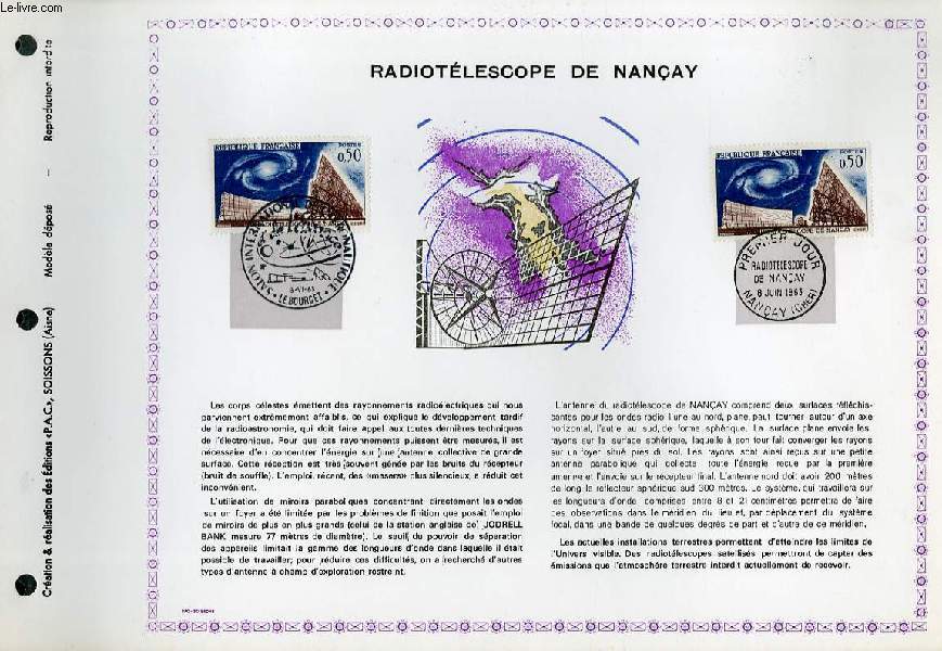 FEUILLET ARTISTIQUE PHILATELIQUE - PAC - RADIOTELESCOPE DE NANCAY