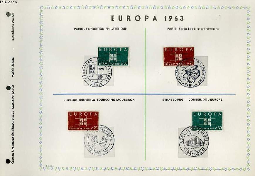 FEUILLET ARTISTIQUE PHILATELIQUE - PAC - EUROPA 1963