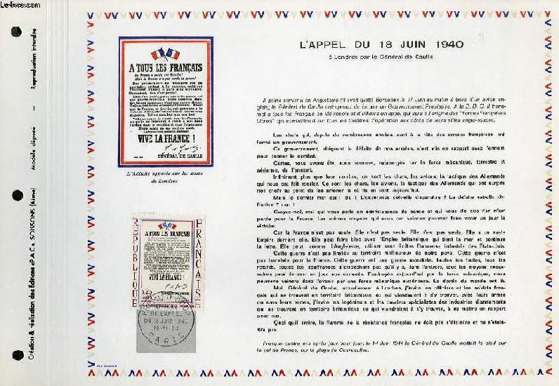FEUILLET ARTISTIQUE PHILATELIQUE - PAC - L'APPEL DU 18 JUIN 1940 - A LONDRES PAR LE GENERAL DE GAULLE