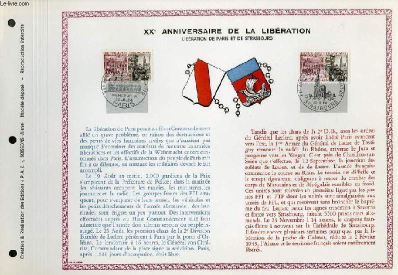 FEUILLET ARTISTIQUE PHILATELIQUE - PAC - 20 ANNIVERSAIRE DE LA LIBERATION - LIBERATION DE PARIS ET DE STRASBOURG