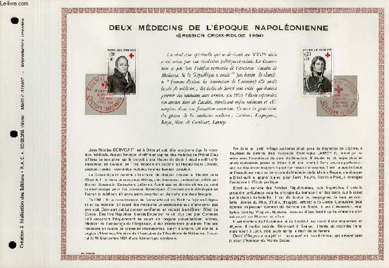 FEUILLET ARTISTIQUE PHILATELIQUE - PAC - DEUX MEDECINS DE L'EPOQUE NAPOLEONIENNE (EMISSION CROIX-ROUGE 1964)