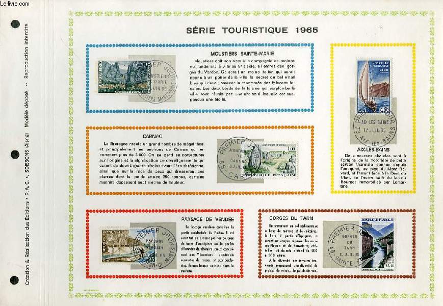 FEUILLET ARTISTIQUE PHILATELIQUE - PAC - SERIE TOURISTIQUE 1965