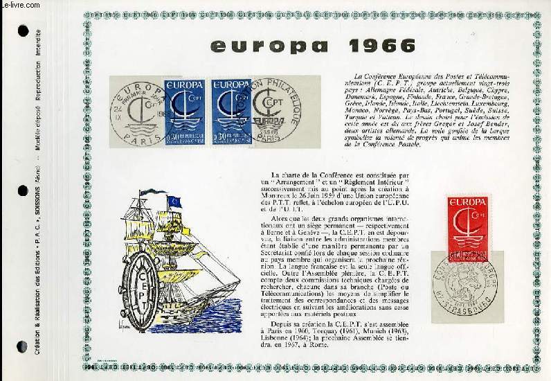 FEUILLET ARTISTIQUE PHILATELIQUE - PAC - EUROPA 1966