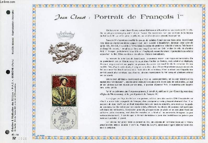 FEUILLET ARTISTIQUE PHILATELIQUE - PAC - 67 - 14 - JEAN CLOUET : PORTRAIT DE FRANCOIS 1