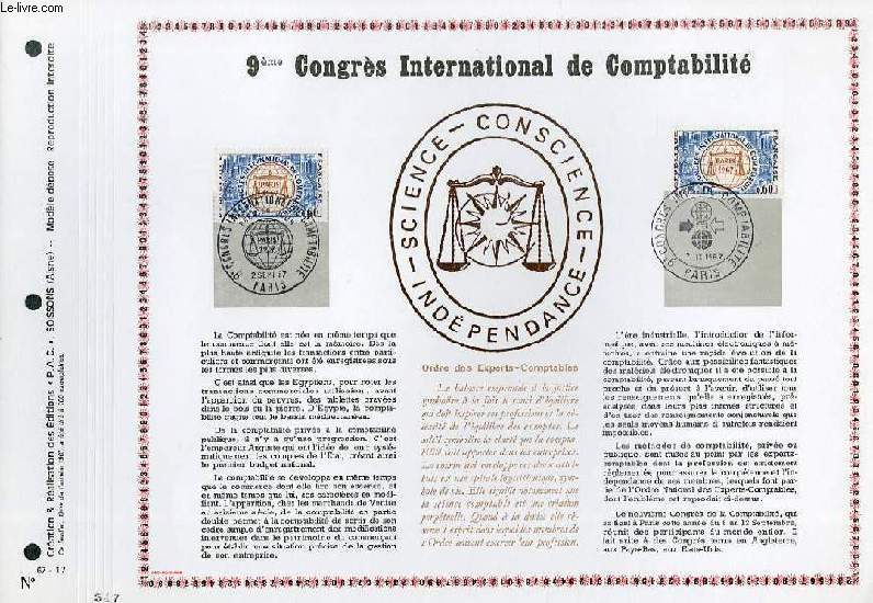 FEUILLET ARTISTIQUE PHILATELIQUE - PAC - 67 - 17 - 9° CONGRES INTERNATIONAL DE COMPTABILITE