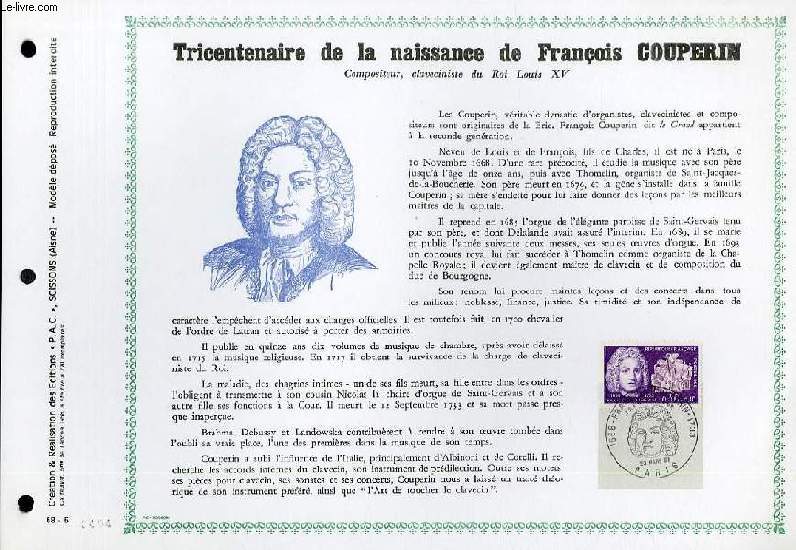 FEUILLET ARTISTIQUE PHILATELIQUE - PAC - 68 - 05 - TRICENTENAIRE DE LA NAISSANCE DE FRANCOIS COUPERIN