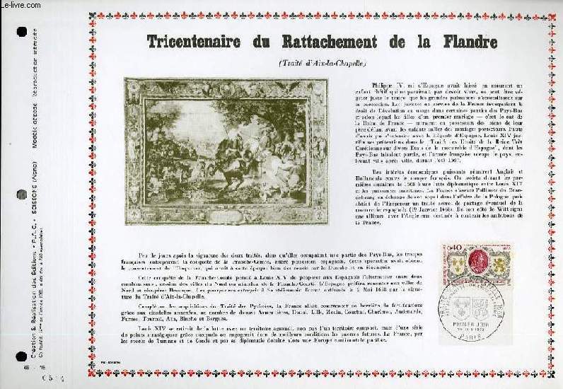 FEUILLET ARTISTIQUE PHILATELIQUE - PAC - 68 - 15 - TRICENTENAIRE DU RATTACHEMENT DE LA FLANDRE