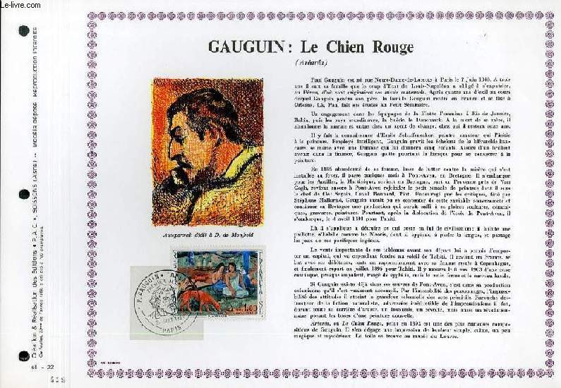 FEUILLET ARTISTIQUE PHILATELIQUE - PAC - 68 - 22 -GAUGUIN : LE CHIEN ROUGE (AREAREA)