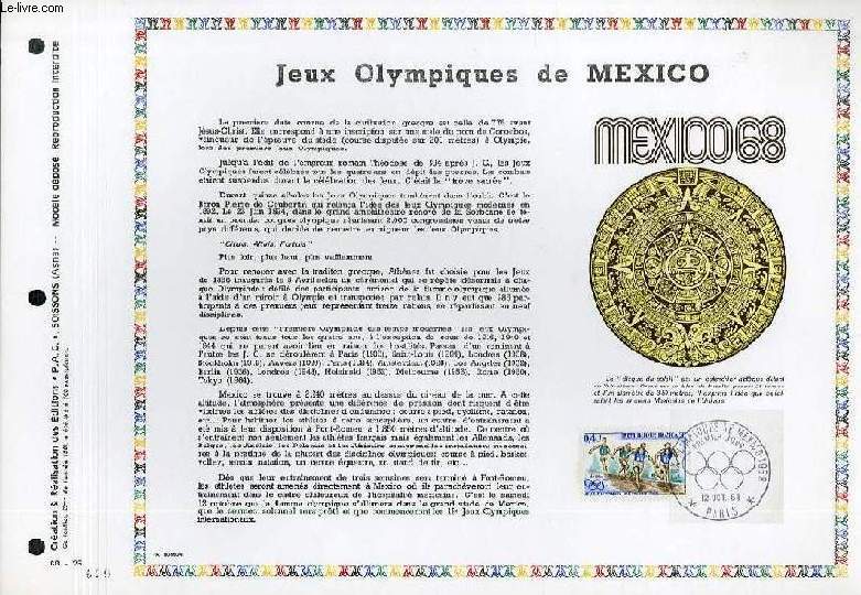 FEUILLET ARTISTIQUE PHILATELIQUE - PAC - 68 - 25 - JEUX OLYMPIQUES DE MEXICO