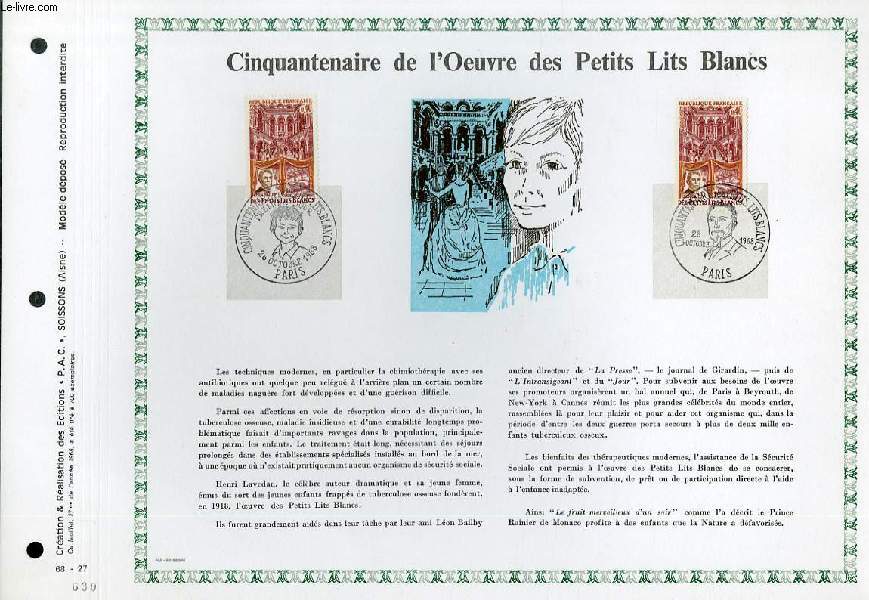 FEUILLET ARTISTIQUE PHILATELIQUE - PAC - 68 - 27 - CINQUANTENAIRE DE L'OEUVRE DES PETITS LITS BLANCS