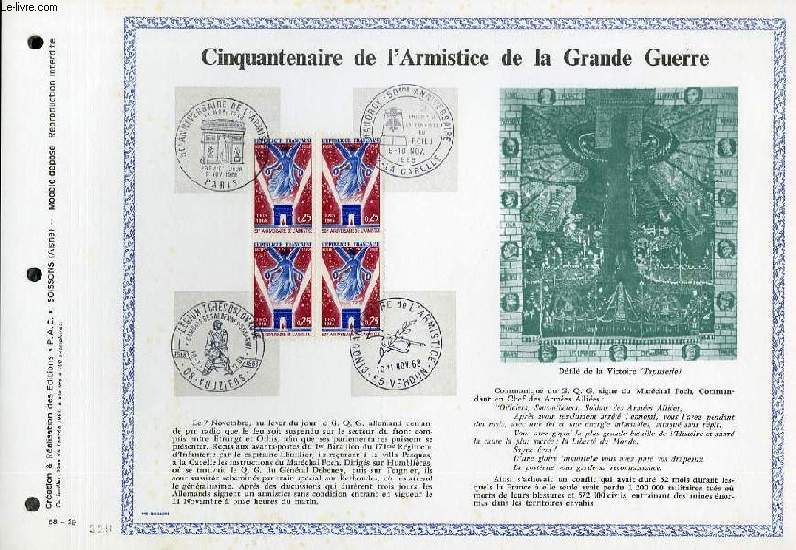 FEUILLET ARTISTIQUE PHILATELIQUE - PAC - 68 - 29 - CINQUANTENAIRE DE L'ARMISTICE DE LA GRANDE GUERRE