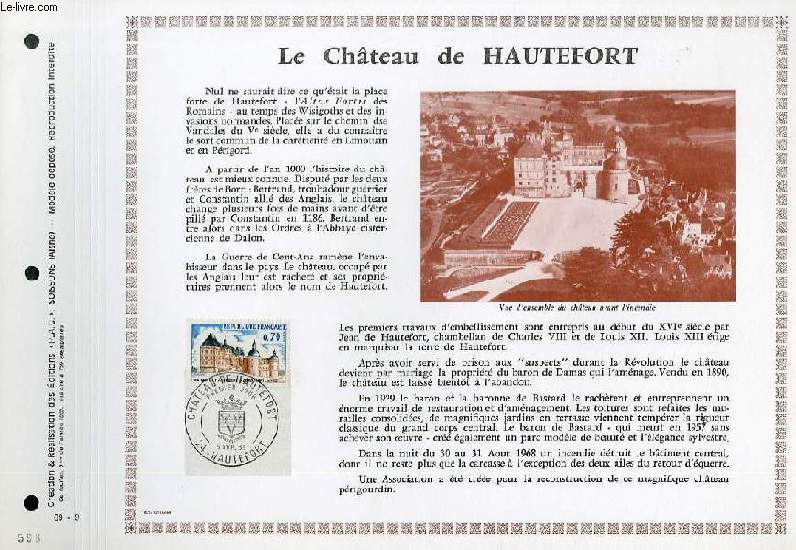 FEUILLET ARTISTIQUE PHILATELIQUE - PAC - 69 - 09 - LE CHATEAU DE HAUTEFORT