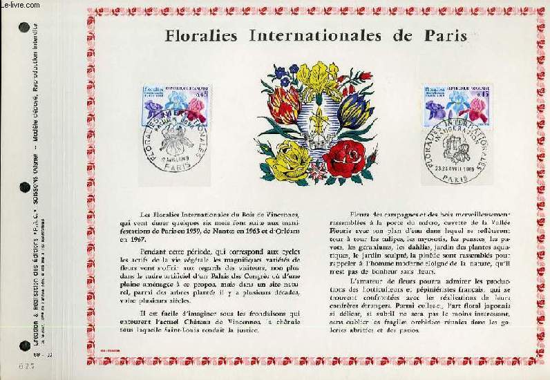 FEUILLET ARTISTIQUE PHILATELIQUE - PAC - 69 - 10 - FLORALIES INTERNATIONALES DE PARIS