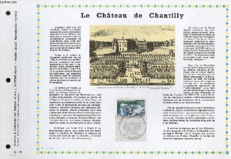 FEUILLET ARTISTIQUE PHILATELIQUE - PAC - 69 - 19 - LE CHATEAU DE CHANTILLY