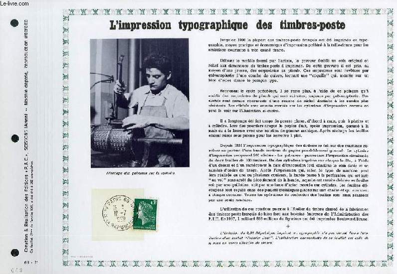 FEUILLET ARTISTIQUE PHILATELIQUE - PAC - 69 - 21 - L'IMPRESSION TYPOGRAPHIQUE DES TIMBRES-POSTE