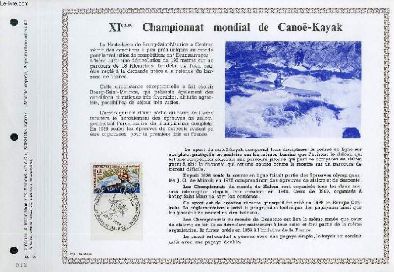 FEUILLET ARTISTIQUE PHILATELIQUE - PAC - 69 - 22 - 11 CHAMPIONNAT MONDIAL DE CANOE-KAYAK