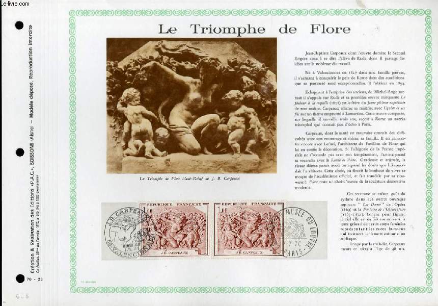 FEUILLET ARTISTIQUE PHILATELIQUE - PAC - 70 - 23 - LE TRIOMPHE DE FLORE