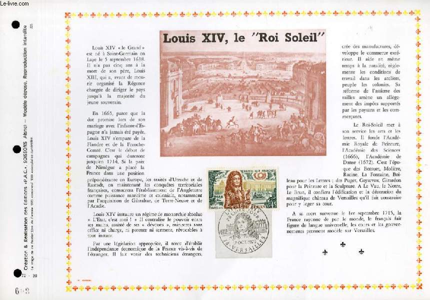 FEUILLET ARTISTIQUE PHILATELIQUE - PAC - 70 - 30 - LOUIS XIV, LE ROI SOLEIL
