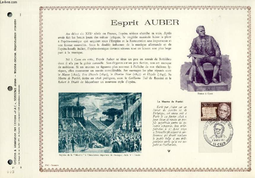 FEUILLET ARTISTIQUE PHILATELIQUE - PAC - 71 - 08 - ESPRIT AUBER