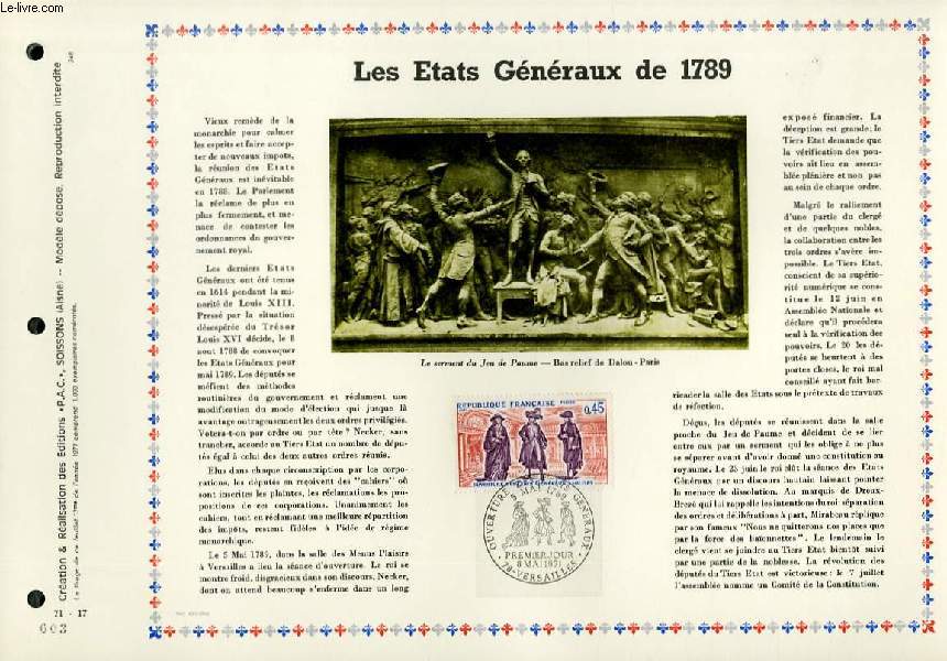FEUILLET ARTISTIQUE PHILATELIQUE - PAC - 71 - 17 - LES ETATS GENERAUX DE 1789