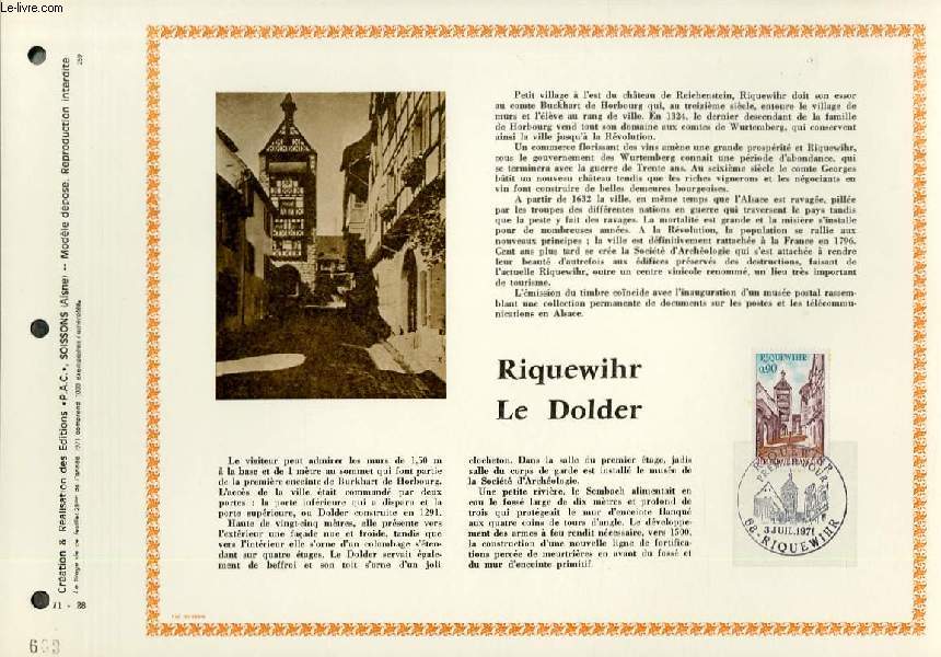 FEUILLET ARTISTIQUE PHILATELIQUE - PAC - 71 - 28 - RIQUEWIHR LE DOLDER