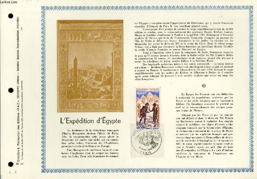 FEUILLET ARTISTIQUE PHILATELIQUE - PAC - 72 - 34 - L'EXPEDITION D'EGYPTE