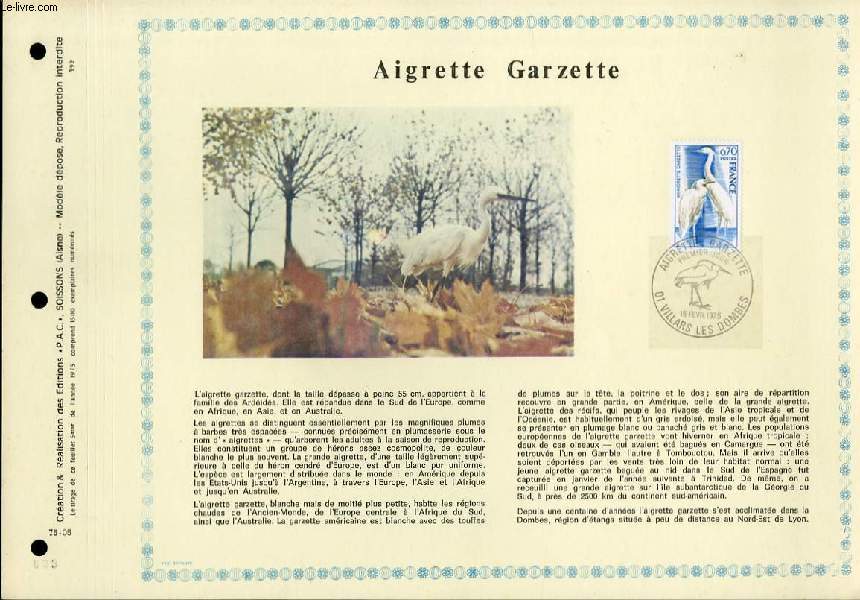 FEUILLET ARTISTIQUE PHILATELIQUE - PAC - 75 - 05 - AIGRETTE GARZETTE