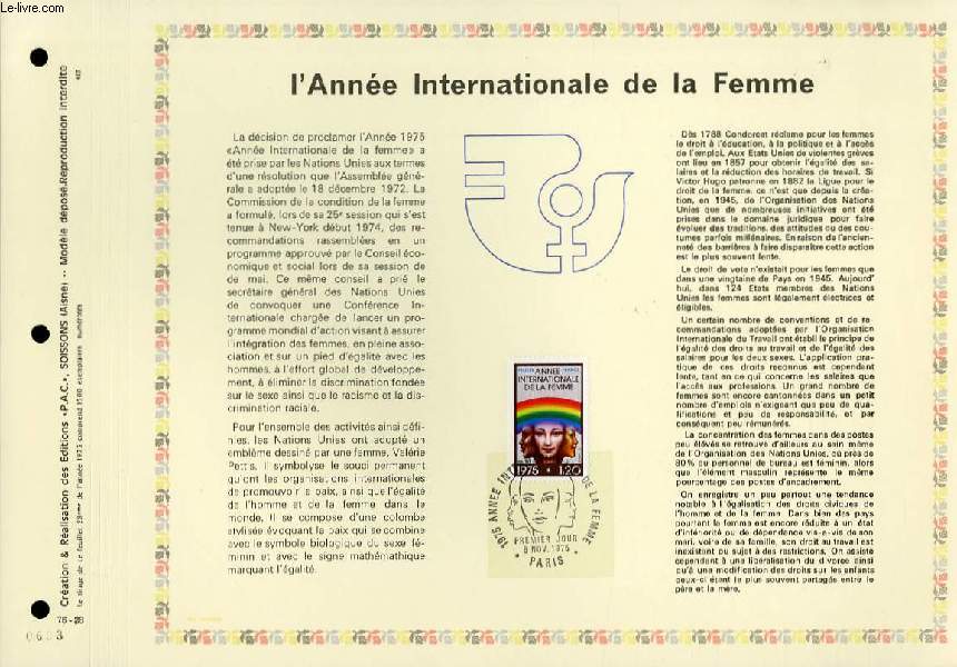 FEUILLET ARTISTIQUE PHILATELIQUE - PAC - 75 - 28 - L'ANNEE INTERNATIONALE DE LA FEMME
