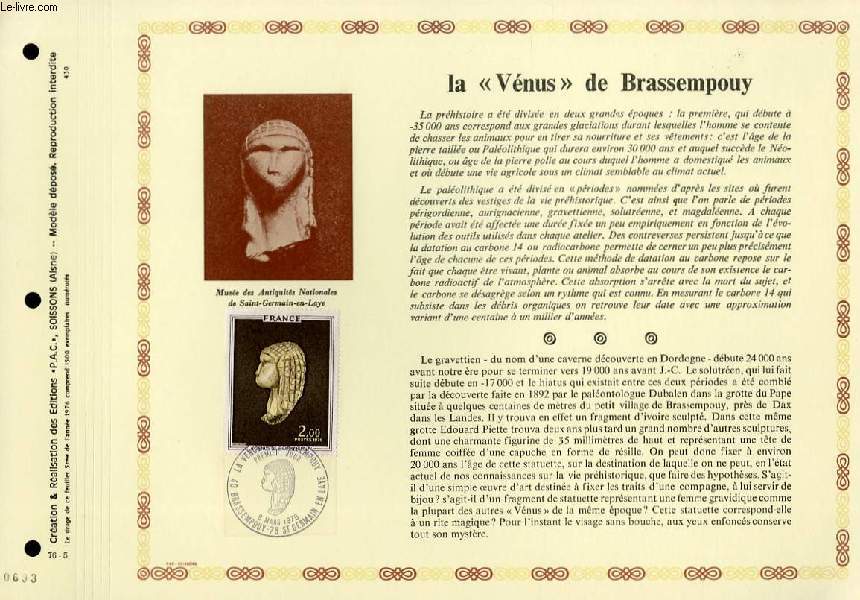 FEUILLET ARTISTIQUE PHILATELIQUE - PAC - 76 - 05 - LA VENUS DE BRASSEMPOUY