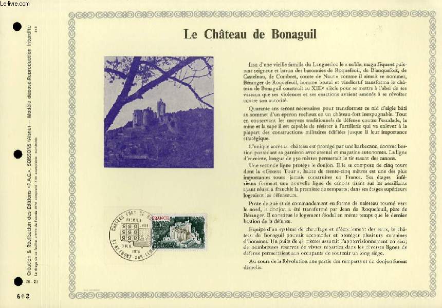 FEUILLET ARTISTIQUE PHILATELIQUE - PAC - 76 - 22 - LE CHATEAU DE BONAGUIL