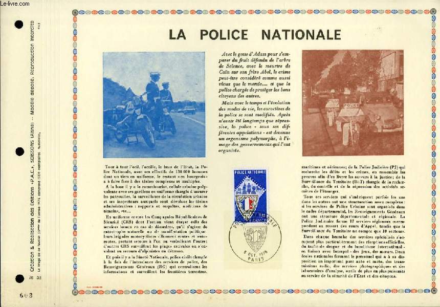 FEUILLET ARTISTIQUE PHILATELIQUE - PAC - 76 - 38 - LA POLICE NATIONALE