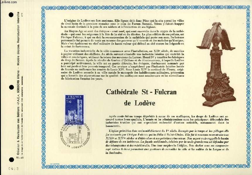 FEUILLET ARTISTIQUE PHILATELIQUE - PAC - 76 - 45 - CATHEDRALE ST-FULCRAN DE LODEVE